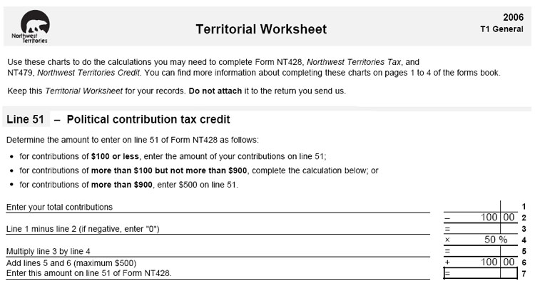 Excerpt of worksheet for Tax Form NT428